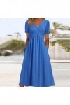 UOWEG Mesdames col en V Manches Courtes Robe de Couleur Unie Mode Robe Longue Ample Robe Pailleté Blue, S 