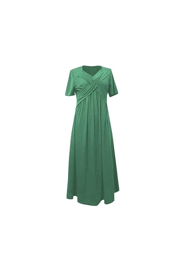 UOWEG Mesdames col en V Manches Courtes Robe de Couleur Unie Mode Robe Longue Ample Robe Pailleté Green, XXXXXL 