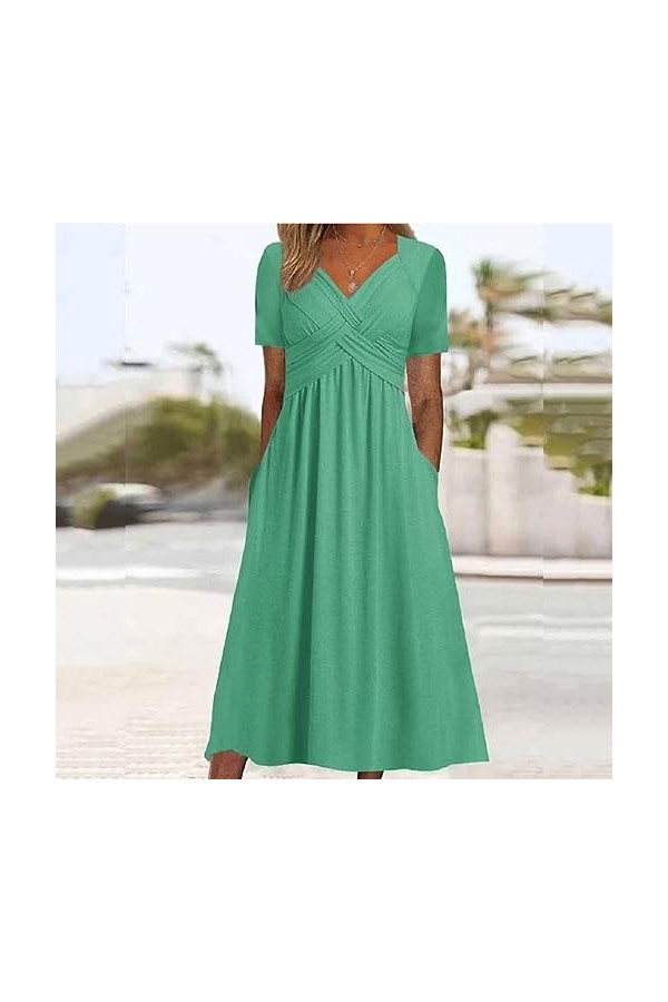 UOWEG Mesdames col en V Manches Courtes Robe de Couleur Unie Mode Robe Longue Ample Robe Pailleté Green, XXXXXL 