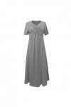 UOWEG Mesdames col en V Manches Courtes Robe de Couleur Unie Mode Robe Longue Ample Robe Pailleté Grey, L 