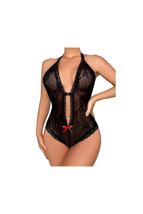 ZTIANEF Ouvrir lentrejambeSexy no-Take Bow Tight Open Erotic romber, Noir, S