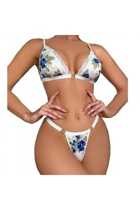 Tissu en mailleEnsemble de Soutien-Gorge de Lingerie érotique Sexy à Trois Points pour Femmes, Bleu, L