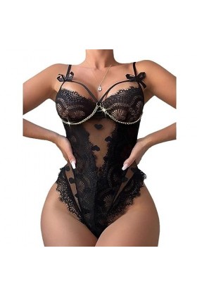 MiniSous-vêtements Une pièce érotiques Sexy en Maille Transparente en Maille ajourée, Noir, M