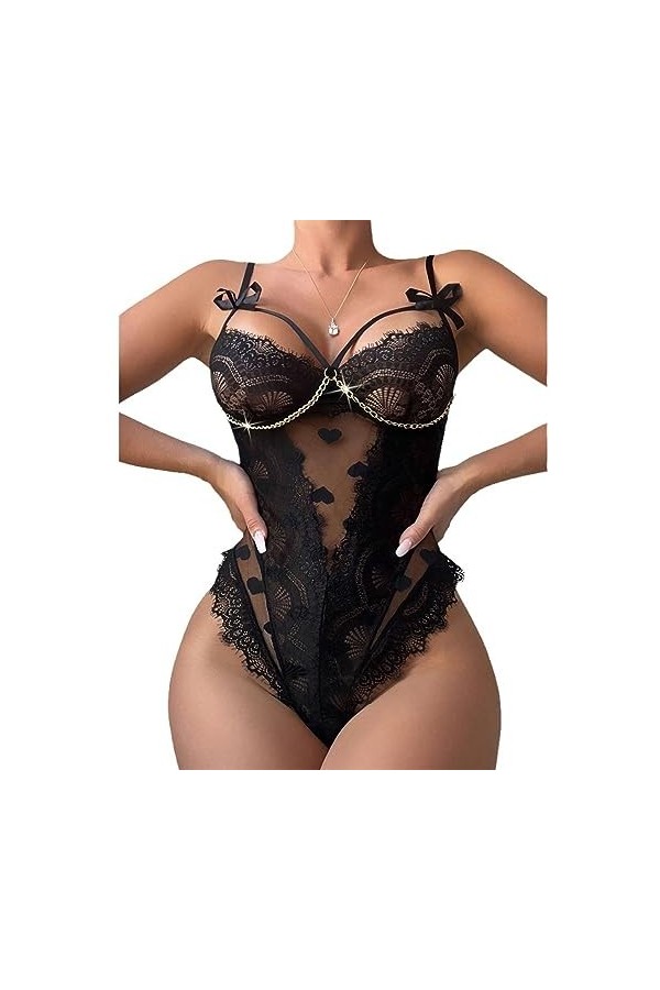 MiniSous-vêtements Une pièce érotiques Sexy en Maille Transparente en Maille ajourée, Noir, M