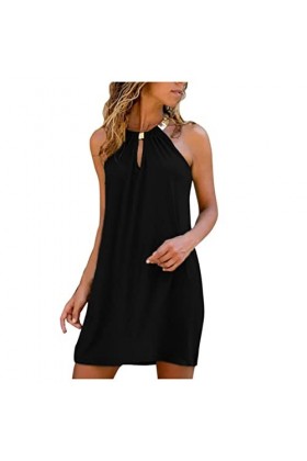 SHANHE Femmes Chaîne en Métal Halter Robe Sexy sans Manches Hors Épaule Robes pour Les Femmes Dété Casual Boho Vacances Robe