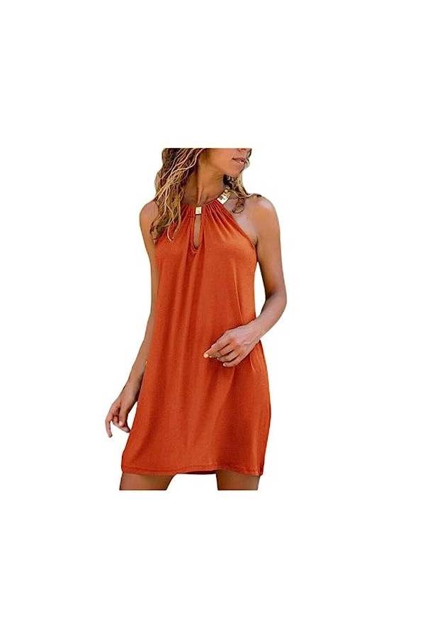 SHANHE Femmes Chaîne en Métal Halter Robe Sexy sans Manches Hors Épaule Robes pour Les Femmes Dété Casual Boho Vacances Robe