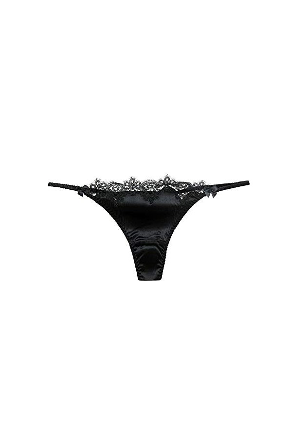 SilRiver String sexy en dentelle et soie pour femme avec dos en T et satin doux, Noir , Large-X-Large