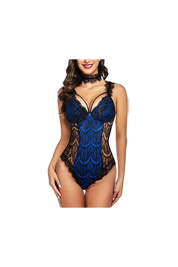 ADOME Lingerie sexy pour femme en forme dourson avec ras-de-cou et dentelle, vert, XXL