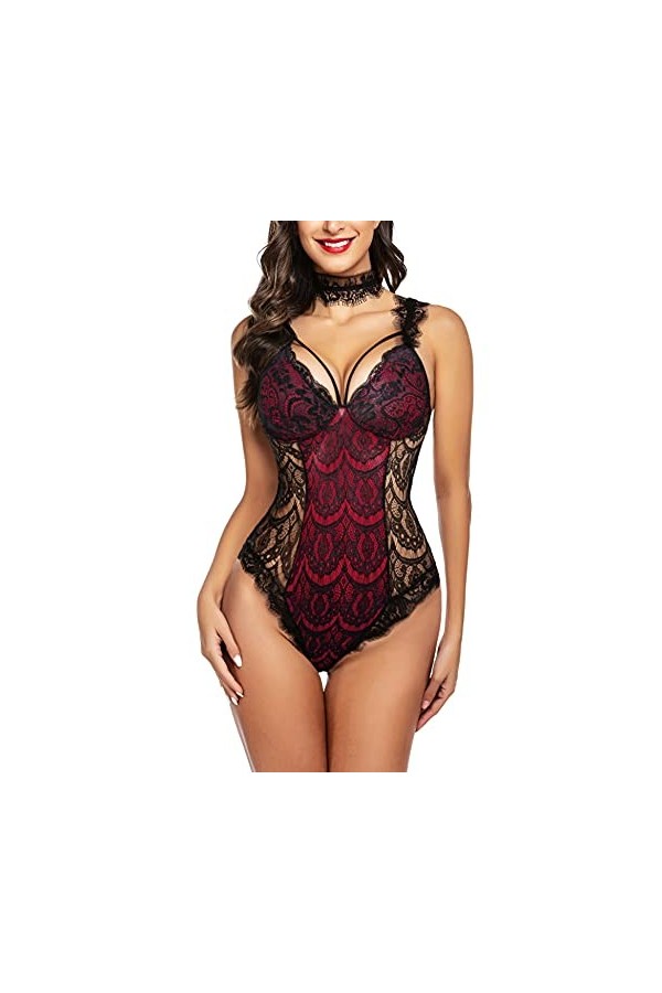 ADOME Lingerie sexy pour femme en forme dourson avec ras-de-cou et dentelle, vert, XXL