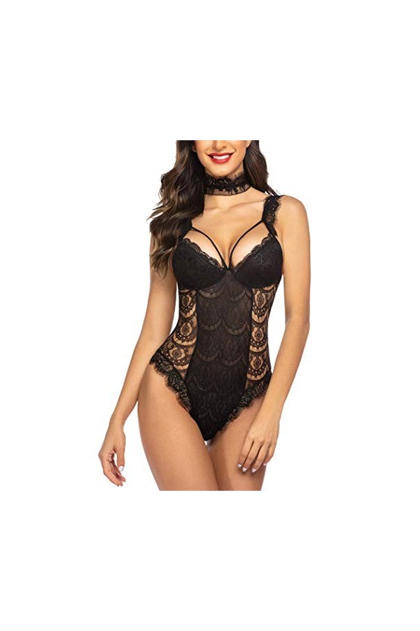 ADOME Lingerie sexy pour femme en forme dourson avec ras-de-cou et dentelle, vert, XXL
