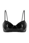 Soutien-gorge sexy en similicuir réfléchissant sans armatures pour femme Noir Taille M