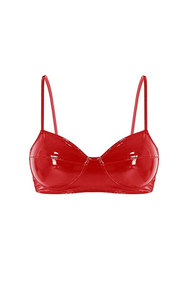 Soutien-gorge sexy en similicuir réfléchissant sans armatures pour femme Noir Taille M