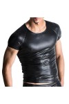 VOIV Hommes Lingerie Latex Petit Haut Wetlook Cuir débardeur Chemise Exotique Homme Costume pour Sexe Muscle serré T-Shirt