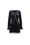 SHANHE Femmes Gothique Manches À Volants Robes Noires Velours Dentelle Esthétique Fée Grunge Robes Chaîne Punk Sexy Partywear