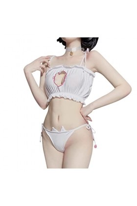 Lingerie Sexy Chat Cosplay Uniforme Lolita Soutien-Gorge String Ensemble Découpe Ouverte Soutien-Gorge Col Lingerie Cosplay C