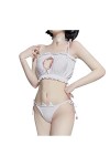 Lingerie Sexy Chat Cosplay Uniforme Lolita Soutien-Gorge String Ensemble Découpe Ouverte Soutien-Gorge Col Lingerie Cosplay C