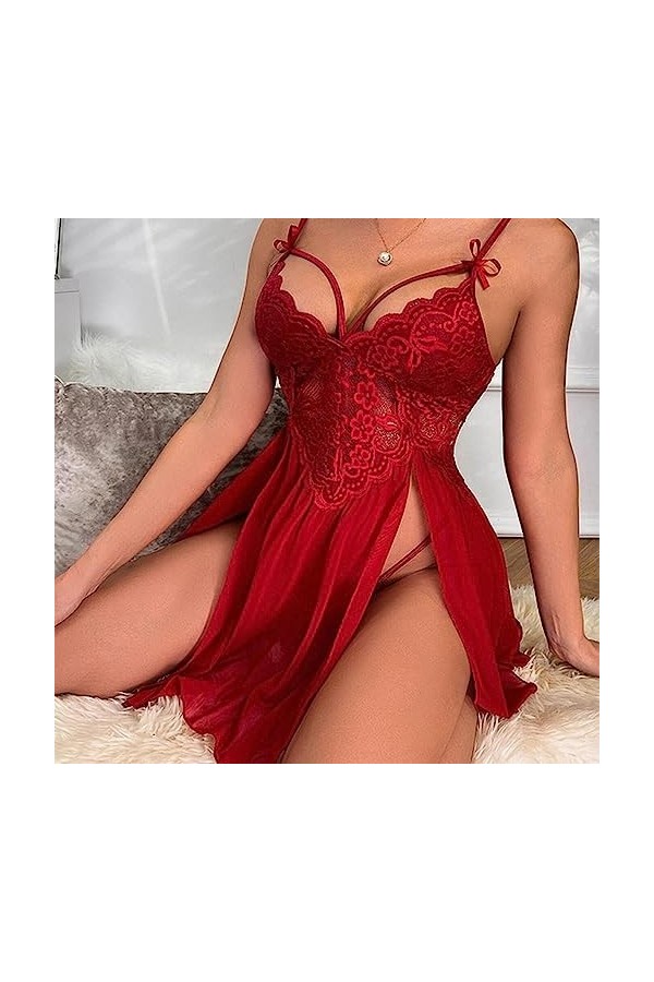 SAAKO en Lingerie Sexy pour Femme Robe en Dentelle Transparente Grande Taille sous-vêtements vêtements de Nuit sans Entrejamb