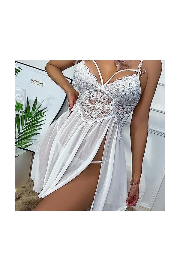 SAAKO en Lingerie Sexy pour Femme Robe en Dentelle Transparente Grande Taille sous-vêtements vêtements de Nuit sans Entrejamb
