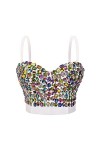 Ghemdilmn & Bustier Femme Performance Vêtements Cousu Main Boîte de Nuit Strass Paillettes Corset Top Femme Lingerie Femme Se