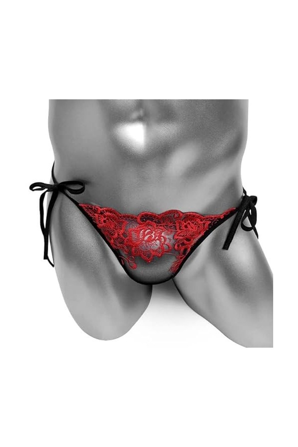 NJUDE Sheer Thing Sissy Culotte à lacets en maille pour homme Lingerie sexy String amusant Taille basse