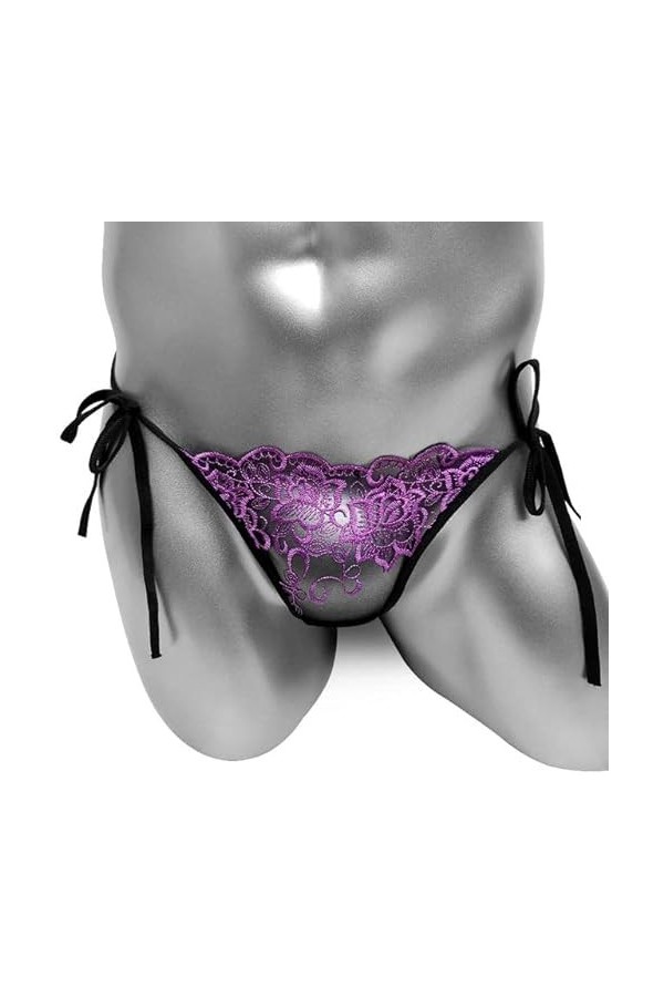 NJUDE Sheer Thing Sissy Culotte à lacets en maille pour homme Lingerie sexy String amusant Taille basse