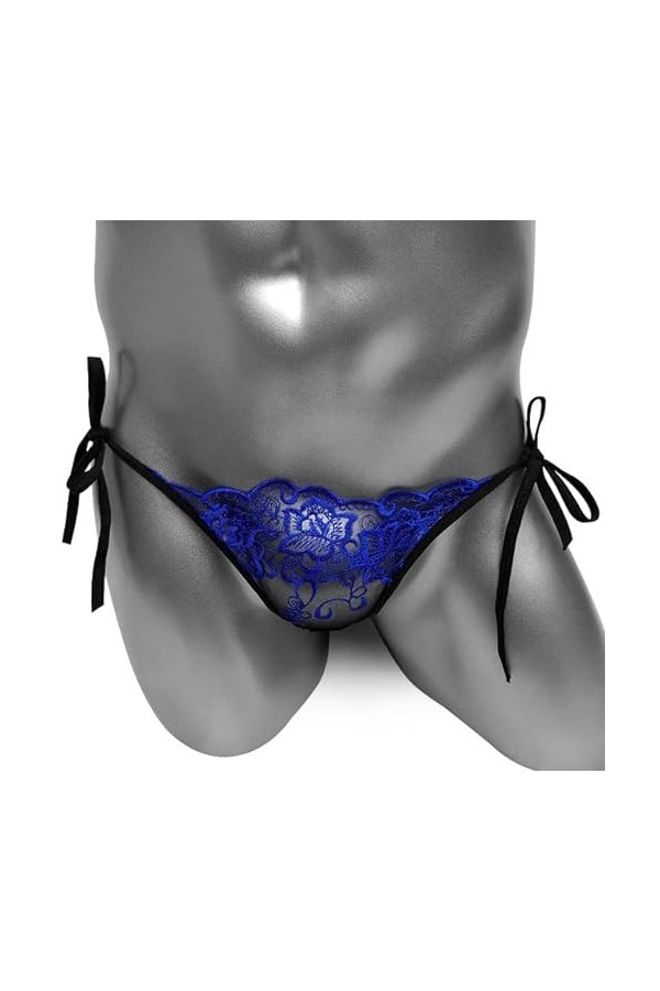 NJUDE Sheer Thing Sissy Culotte à lacets en maille pour homme Lingerie sexy String amusant Taille basse