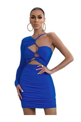 WEITING Mini robe ajourée à une épaule dénudée pour femme, robe dautomne nouveau dos nu sans bretelles, robe courte de fête 