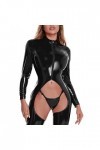 COOKOE Justaucorps en cuir verni latex effet mouillé à col montant et manches longues avec fermeture éclair