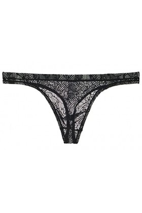 Yomie Culotte Ultra-Fine pour Hommes en Dentelle Transparente Douce Sexy String,XL,Noir