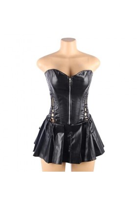 Corset sexy à fermeture éclair pour femme avec mini jupe - Corset noir, 5XL