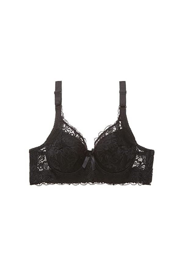 BURUVO Soutien-Gorge Femme Sexy en Dentelle Deep V Bra Plus Taille Bralette Black 90C