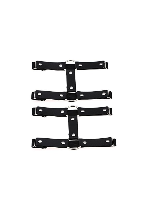 Harnais de jambe en cuir élastique réglable à 2 rangées avec porte-jarretelles style punk gothique, noir, taille unique