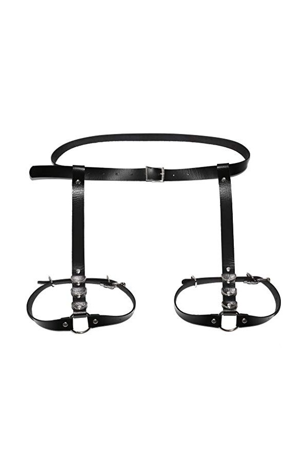 Harnais de jambe en cuir élastique réglable à 2 rangées avec porte-jarretelles style punk gothique, noir, taille unique