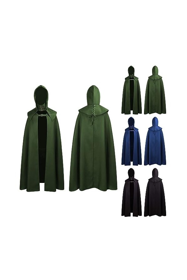 KBOPLEMQ Cape à capuche sorcière cosplay accessoire adulte cape médiévale cape vampire gothique noir robe manteau médiéval vê