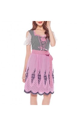 BOTCAM Costume de fête bavaroise Dirndl - Robe pour femme - Costume de bière - Cosplay 3 - Mini robe sexy, Rose 1, M