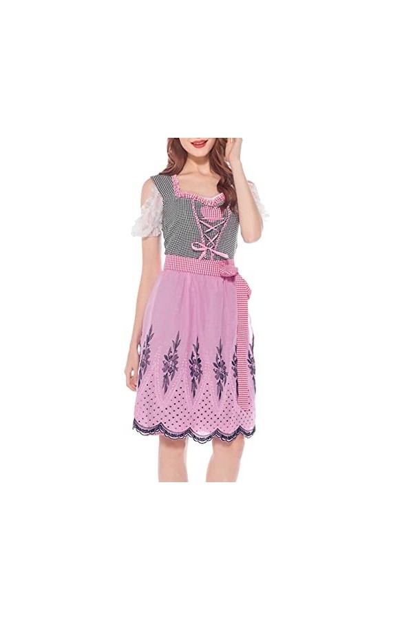 BOTCAM Costume de fête bavaroise Dirndl - Robe pour femme - Costume de bière - Cosplay 3 - Mini robe sexy, Rose 1, M