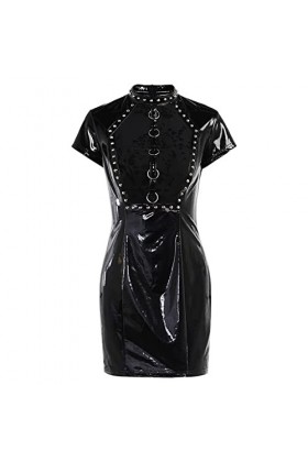 JIYAYUIX Robe de sorcière sexy pour femme - Style gothique vintage - Pour carnaval, fête, été, Noir , L