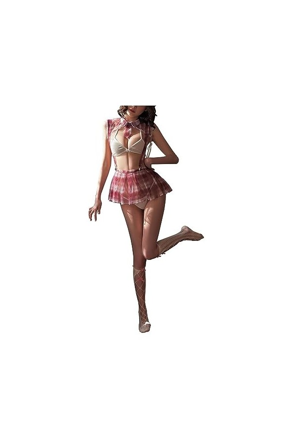 VENEZIANA Cosplay Lingerie for Femmes Tentation Femme de Chambre Tenue Sexy Nuisette sous-vêtements Plaid Sexy Vilain Uniform