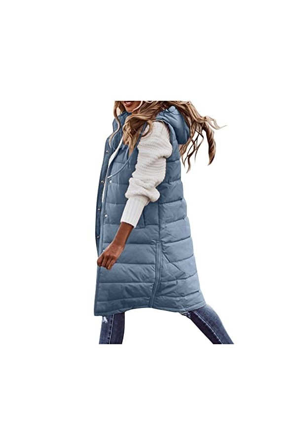 Gefomuofe Gilet long matelassé sans manches pour femme - Veste matelassée légère et longue - Veste de transition - Pour lété