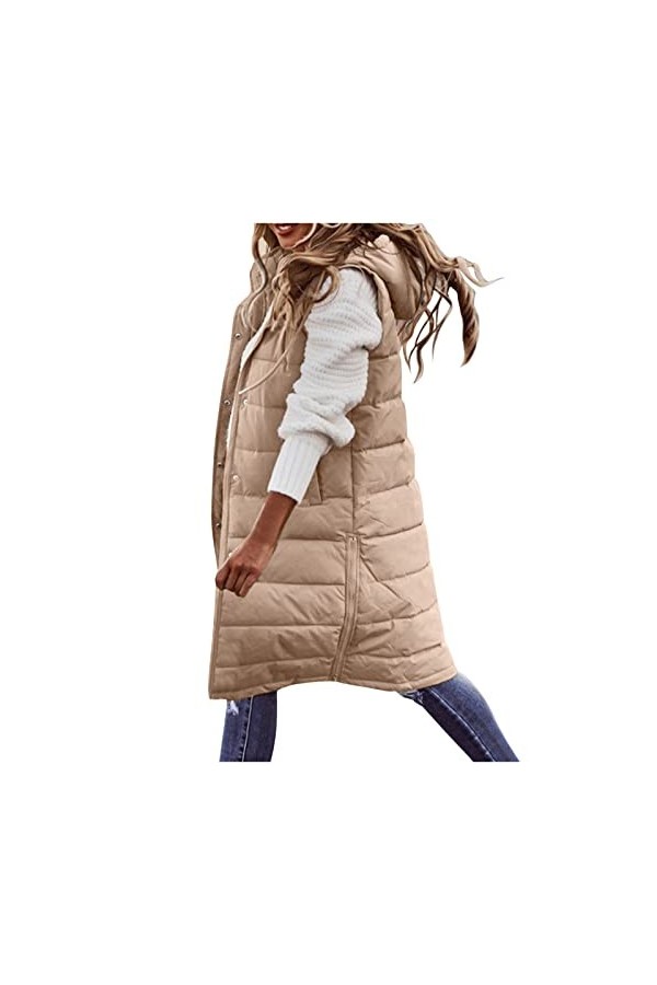 Gefomuofe Gilet long matelassé sans manches pour femme - Veste matelassée légère et longue - Veste de transition - Pour lété