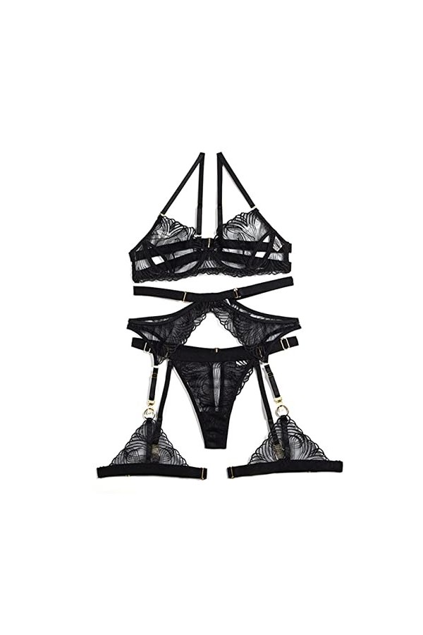 sous-vêtement Jarretière pour Femme, sous-vêtement Taille Haute pour Femme Ensemble de sous-vêtement Jarretière en Dentelle R