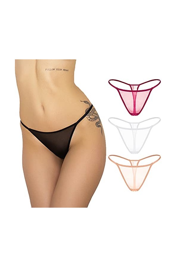 Culottes De sous-vêtements pour Femmes T-Back Sexy G-String Thongs See Through Panty Beige,XXL 