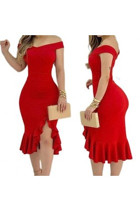 SHANHE Robe Mince Sexy à épaules dénudées ornée de Strass Scintillants pour Femmes