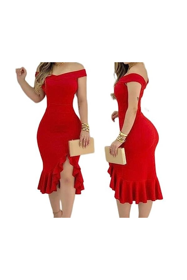 SHANHE Robe Mince Sexy à épaules dénudées ornée de Strass Scintillants pour Femmes