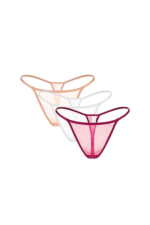Culottes De sous-vêtements pour Femmes T-Back Sexy G-String Thongs See Through Panty Beige,XXL 