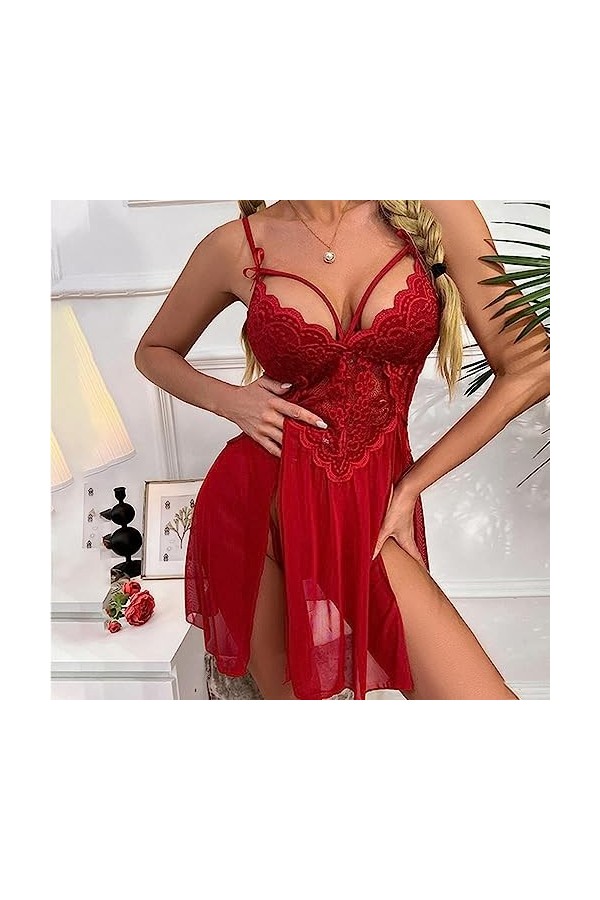 SAAKO en Lingerie Sexy pour Femme Robe en Dentelle Transparente Grande Taille sous-vêtements vêtements de Nuit sans Entrejamb