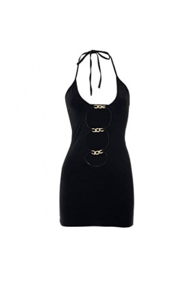 mingxinshangdian Robe moulante sexy ajourée pour femme - Dos nu - Épaules dénudées - Pour discothèque - Taille S/M - L - Noir