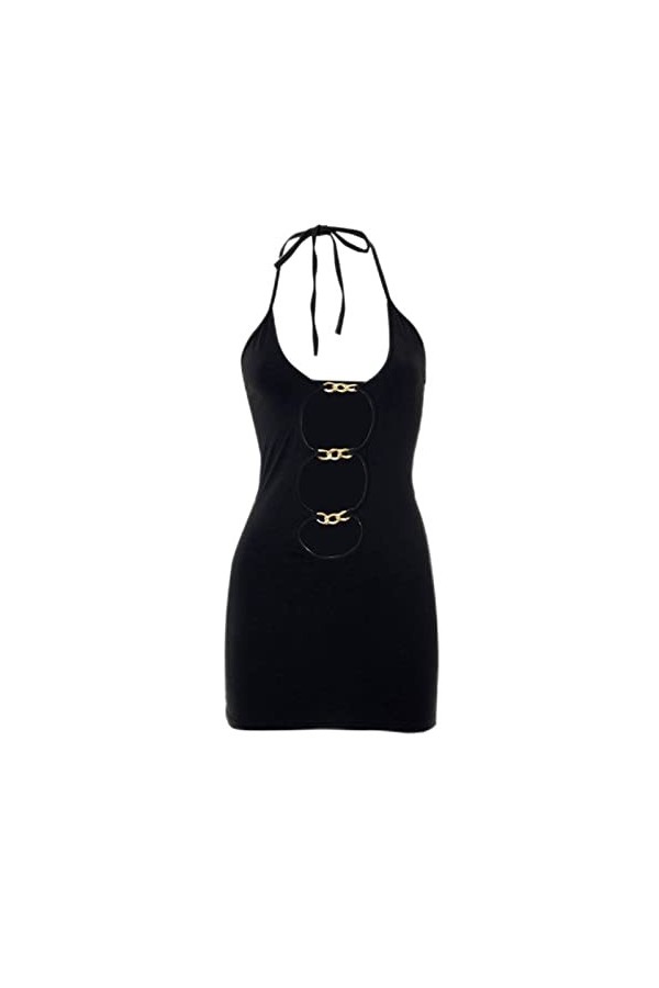 mingxinshangdian Robe moulante sexy ajourée pour femme - Dos nu - Épaules dénudées - Pour discothèque - Taille S/M - L - Noir