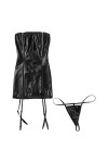 CHOUBAGUAI Mini robe porte-jarretelles noire à fermeture éclair pour femme en cuir verni à nouer dans le dos - Noir - Taille 