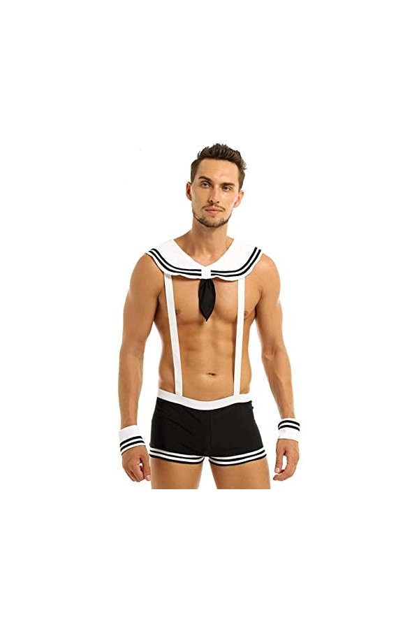 Costume de marin sexy pour homme, bleu marine, cosplay, jeu de rôle, ensemble de sous-vêtements avec bretelles élastiques, bo